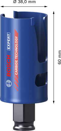 „Bosch EXPERT“ statybinių medžiagų 38 mm skylių pjūklas.